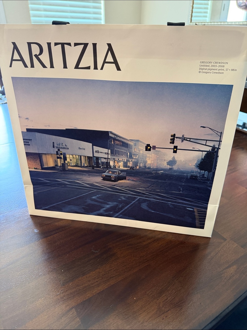 Aritzia White Shopping Bag with Navy Cityscape Print